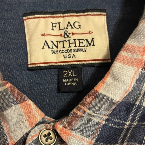 Plaid Button-Down Shirt in Blue and Peach - Picture 2 of 13